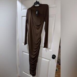 Elegant Brown Long Sleeve Dress fashion nova